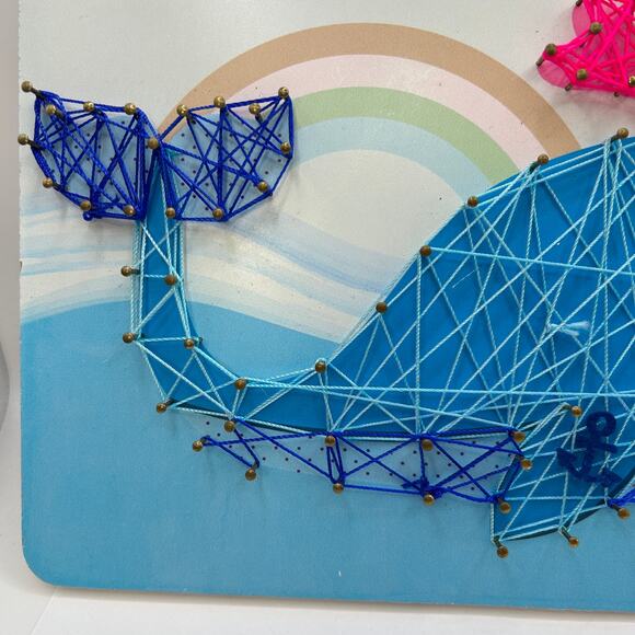 Cute Whale Spout Spouting String Art Completed Rainbow 11x8 in Ocean Nautical - Picture 11 of 11